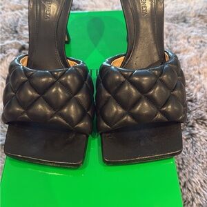 Bottega Veneta Black Quilted Leather Square-Toe Mules with Padded Strap